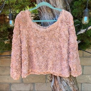 Unique batwing dusty rose flower pattern sweater
